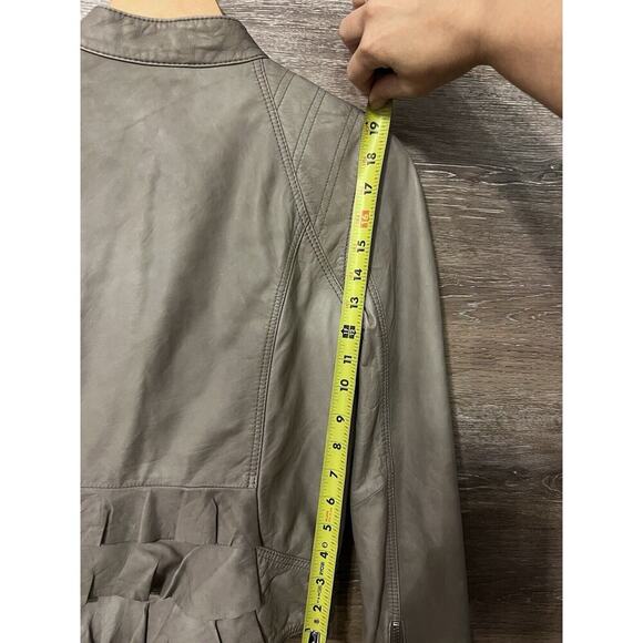 Hinge Gray Leather Full Zip Moto Jacket Small Short Grunge Fitted Biker - Picture 10 of 10